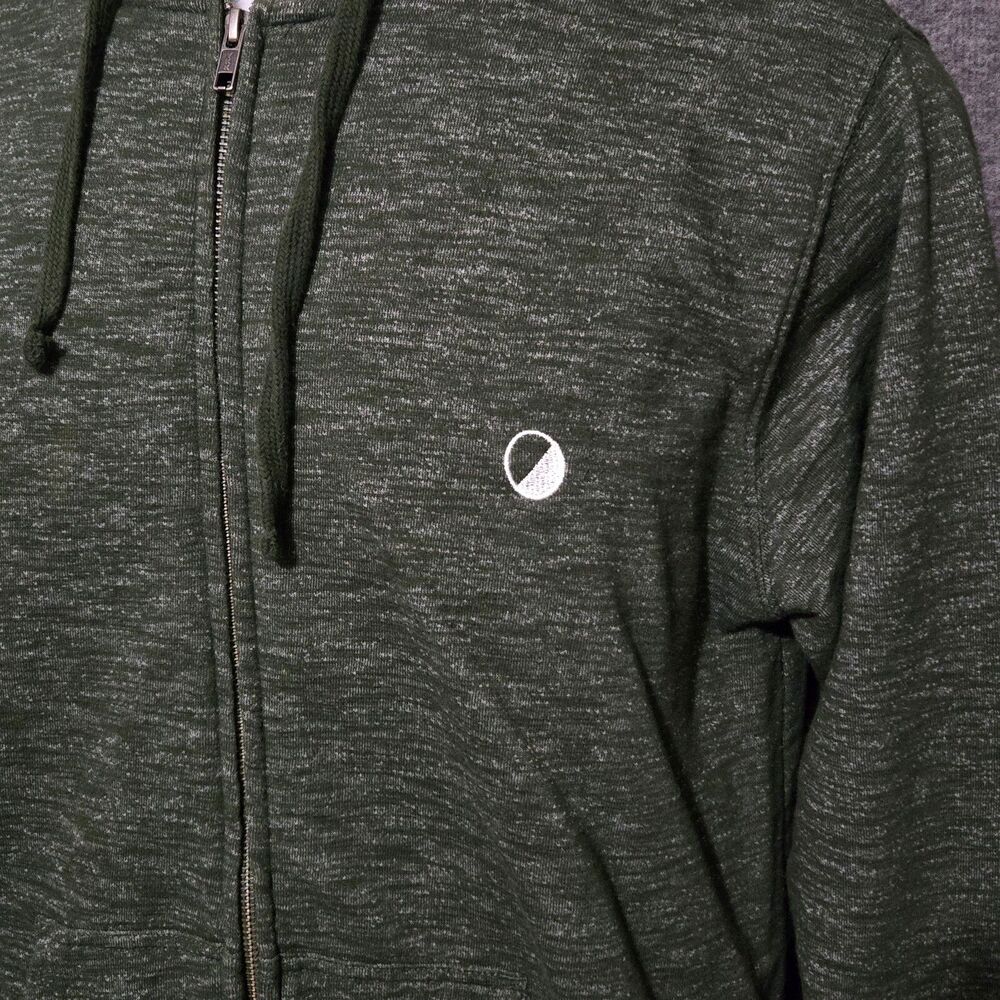 Wellen Full Zip Hoodie Mens Medium Green Heathered Terry Logo Sweatshirt Jacket - Picture 4 of 10